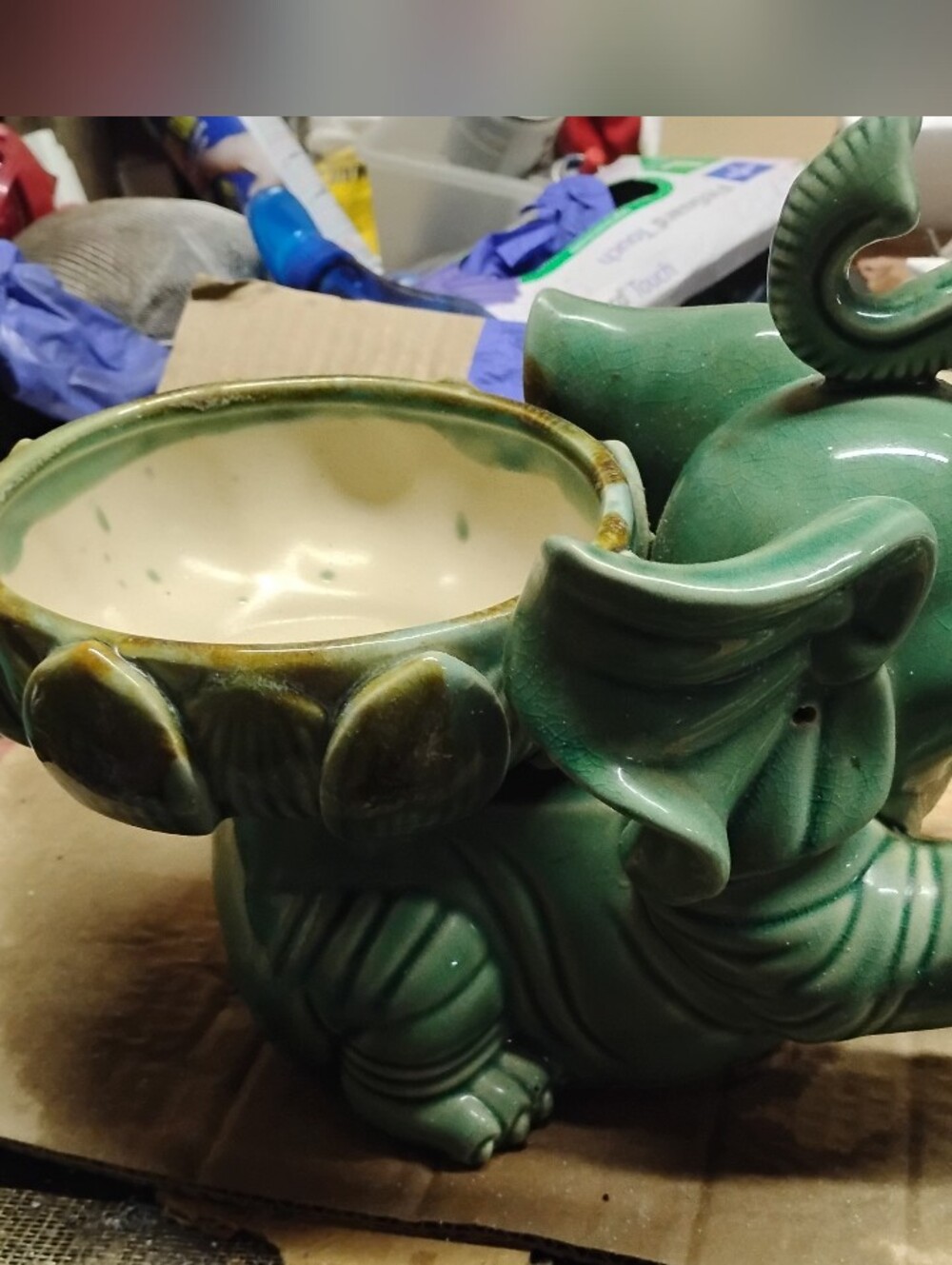 Vintage Green Lucky Elephant Planter.
